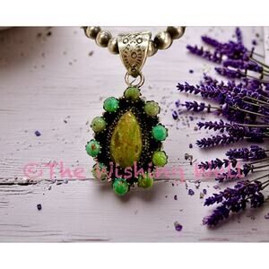 Stunning Green & Blue Kingman Tirquoise Cluster Pendant 1.75”